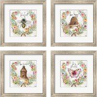 Framed 'Butterfly and Herb Blossom Wreath 4 Piece Framed Art Print Set' border=