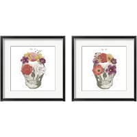 Framed 'Floral Skull 2 Piece Framed Art Print Set' border=