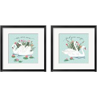 Framed 'Swan Lake Mint 2 Piece Framed Art Print Set' border=