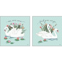 Framed 'Swan Lake Mint 2 Piece Art Print Set' border=