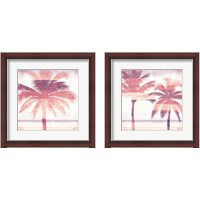 Framed 'Beachscape Palms Pink Purple 2 Piece Framed Art Print Set' border=