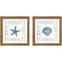 Framed 'Navy Shell on Newsprint with Gold 2 Piece Framed Art Print Set' border=