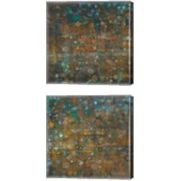 Framed 'Blue and Bronze Dots 2 Piece Canvas Print Set' border=