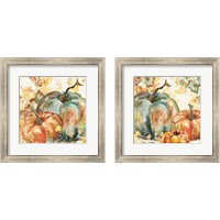 Framed 'Watercolor Harvest Teal and Orange Pumpkins 2 Piece Framed Art Print Set' border=