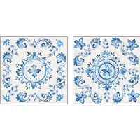 Framed 'Artisan Medallions White/Blue 2 Piece Art Print Set' border=