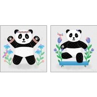 Framed 'Tumbling Pandas 2 Piece Art Print Set' border=