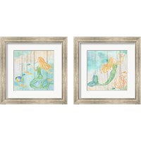 Framed 'Sea Splash Mermaid Woodgrain 2 Piece Framed Art Print Set' border=