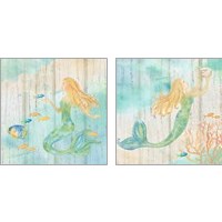 Framed 'Sea Splash Mermaid Woodgrain 2 Piece Art Print Set' border=