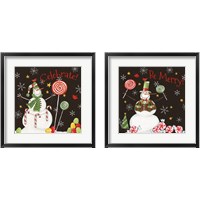 Framed 'Sweet Snowmen Black 2 Piece Framed Art Print Set' border=