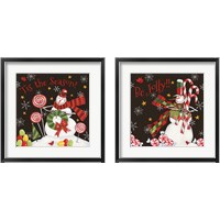 Framed 'Sweet Snowmen Black 2 Piece Framed Art Print Set' border=