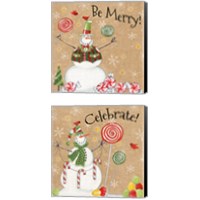 Framed 'Sweet Snowmen 2 Piece Canvas Print Set' border=