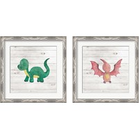 Framed 'Water Color Dino  2 Piece Framed Art Print Set' border=