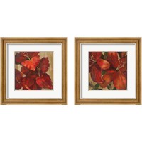 Framed 'Vivid Red Flower on Gold 2 Piece Framed Art Print Set' border=