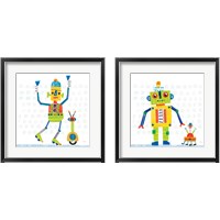 Framed 'Robot Party on Square Toys 2 Piece Framed Art Print Set' border=