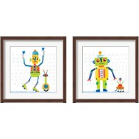 Framed 'Robot Party on Square Toys 2 Piece Framed Art Print Set' border=