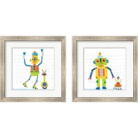 Framed 'Robot Party on Square Toys 2 Piece Framed Art Print Set' border=