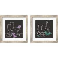 Framed 'Wine Glasses on Black 2 Piece Framed Art Print Set' border=