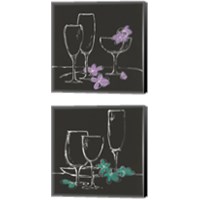 Framed 'Wine Glasses on Black 2 Piece Canvas Print Set' border=