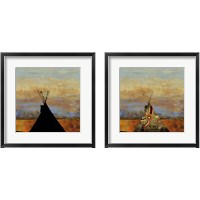 Framed 'Blue Face & Falling Feather 2 Piece Framed Art Print Set' border=