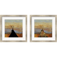 Framed 'Blue Face & Falling Feather 2 Piece Framed Art Print Set' border=