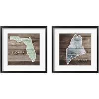 Framed 'US State Rustic Maps 2 Piece Framed Art Print Set' border=