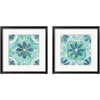 Framed 'Garden Getaway Tile Teal 2 Piece Framed Art Print Set' border=