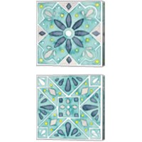 Framed 'Garden Getaway Tile Teal 2 Piece Canvas Print Set' border=