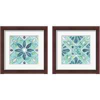 Framed 'Garden Getaway Tile Teal 2 Piece Framed Art Print Set' border=