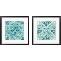 Framed 'Garden Getaway Tile Teal 2 Piece Framed Art Print Set' border=