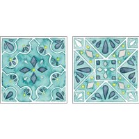 Framed 'Garden Getaway Tile Teal 2 Piece Art Print Set' border=