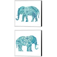 Framed 'Boho Teal Elephant 2 Piece Canvas Print Set' border=