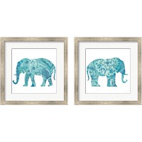 Framed 'Boho Teal Elephant 2 Piece Framed Art Print Set' border=