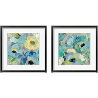 Framed 'Fresh Teal Flowers 2 Piece Framed Art Print Set' border=