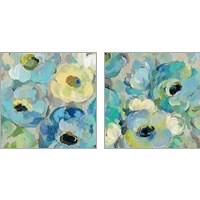 Framed 'Fresh Teal Flowers 2 Piece Art Print Set' border=