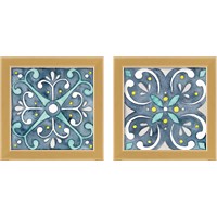 Framed 'Garden Getaway Tile Blue 2 Piece Framed Art Print Set' border=