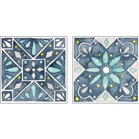 Framed 'Garden Getaway Tile Blue 2 Piece Art Print Set' border=