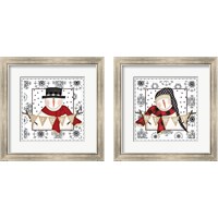 Framed 'Snowman Snowflake 2 Piece Framed Art Print Set' border=