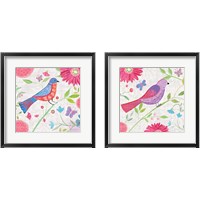 Framed 'Damask Floral and Bird 2 Piece Framed Art Print Set' border=