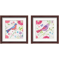 Framed 'Damask Floral and Bird 2 Piece Framed Art Print Set' border=