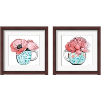 Framed 'Floral Teacups 2 Piece Framed Art Print Set' border=