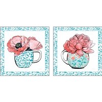 Framed 'Floral Teacup Vine Border 2 Piece Art Print Set' border=