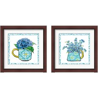 Framed 'Floral Teacup Vine Border 2 Piece Framed Art Print Set' border=