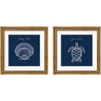 Framed 'Underwater Life Navy 2 Piece Framed Art Print Set' border=