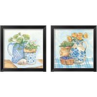 Framed 'Blue and White Pottery with Flowers 2 Piece Framed Art Print Set' border=