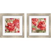 Framed 'Red Modern Peonies 2 Piece Framed Art Print Set' border=