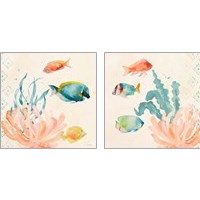 Framed 'Tropical Teal Coral Medley 2 Piece Art Print Set' border=