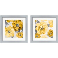 Framed 'Yellow and Gray Floral Delicate 2 Piece Framed Art Print Set' border=