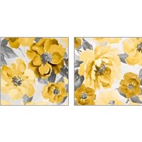 Framed 'Yellow and Gray Floral Delicate 2 Piece Art Print Set' border=