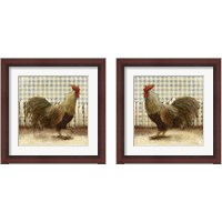 Framed 'Rooster on Damask  2 Piece Framed Art Print Set' border=