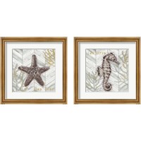 Framed 'Gray Gold Chevron Sea Life 2 Piece Framed Art Print Set' border=